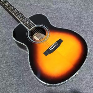 Custom 40 Inch Solid Cedar Top Acoustic Guitar Abalone Ebony Fingerboard Finition brillante en Sunburst