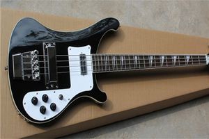 Aangepaste 4003 Rick 4 Strings Bass Guitar Twee uitgangen Jacks Electric Bass Black Zuid -Korea Geïmporteerde accessoires Chrome Hardware