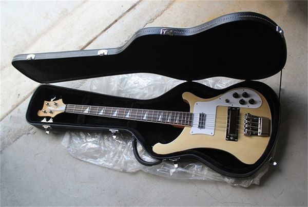 Custom 4003 Rick 4 Strings Bass Guitar avec boîtier dur Deux sorties Jacks Natural Wood Electric Bass Accessoires importés de Corée du Sud
