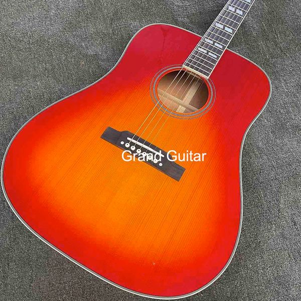 Guitare acoustique Hummbird personnalisée de 41 pouces, face arrière en acajou rouge cerise