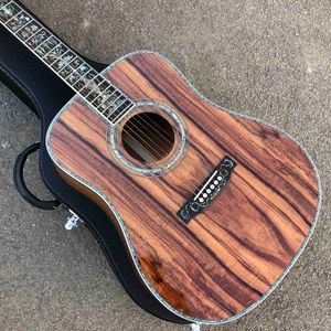 Guitare acoustique personnalisée avec incrustations de vie d'arbre d'ormeau véritable de 41 pouces, corps rond tout en bois KOA