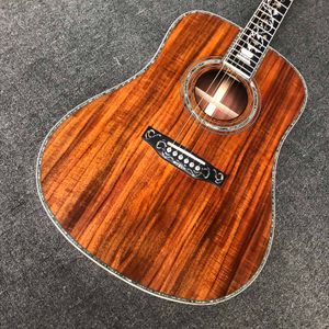 Aangepaste 41 inch Solid Koa Wood Akoestische gitaar Elektrische Soundhole Pick -up Abalone Binding Life Tree Inleg Paraplu 45 mm Noot Breedte