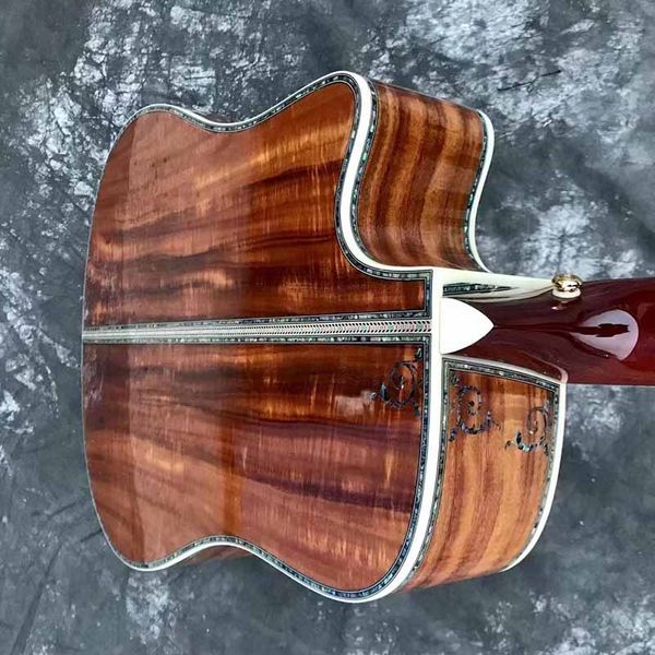 Guitare acoustique CUTAWAY en bois de Koa massif avec touche en ébène personnalisée de 41 