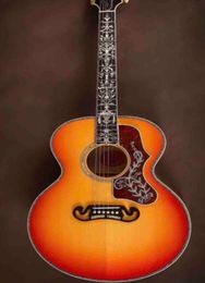 Custom 43 pouces jumbo oralone arbre arbre incrustation guitare acoustique sans pickguard gb poupée avec finition brillante noire4642392