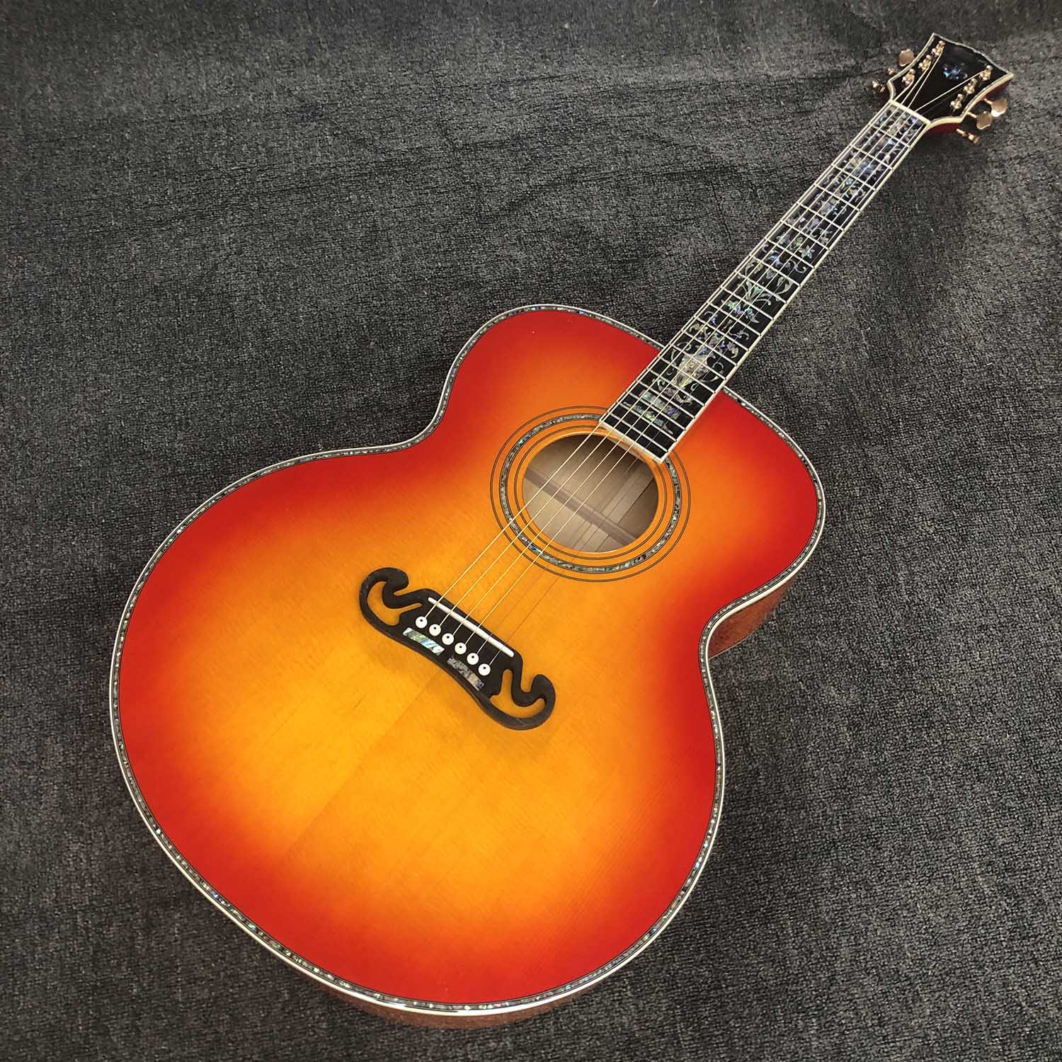 Custom 43 " Jumbo J200 Acoustic Guitar with Abalone Binding Solid Spruce Jumbo Body J200vs Ripple Maple Back Side IN STOCK