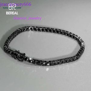 Aangepaste 4 mm zwarte VVS Moissanite -armband Iced Round Brilliant Cut Diamond Sier Tennis Chain for Men Women