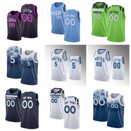 Custom 5 Anthony Edwards Rudy Gobert Karl-Anthony Towns Basketball Jersey Naz Reid Timberwolve Dangelo Russell Wendell Moore 2024 City Mike Conley Size XS-XXL