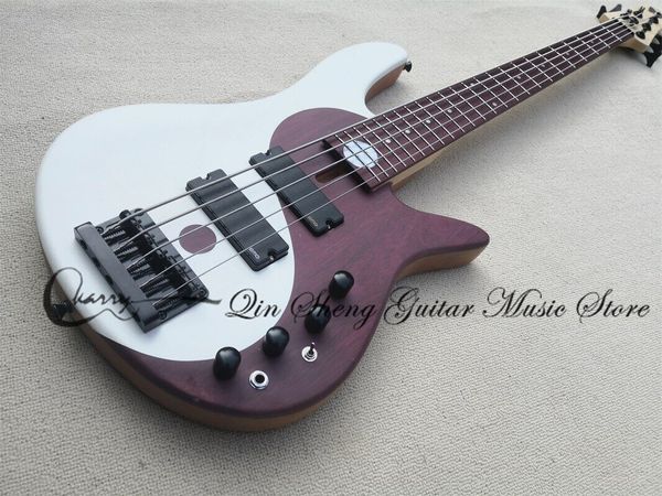 Custom 5 cordes Yinyang guitare basse électrique 24 frettes corps en aulne rouge Purpleheart touche