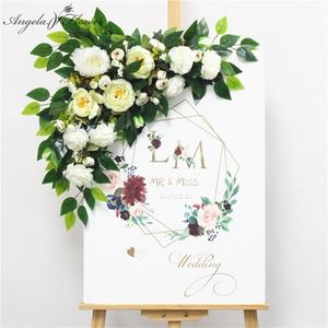 Personnalisé 50 CM Mariage Bienvenue Signe Fleurs Faux Artificielle Floral Props Mariage Partie Arc Décor Suspendu Guirlande Fenêtre Affichage 220406