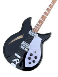 Guitare électrique noire personnalisée à 6 cordes 381, corps Semi-creux, Vintage, grille-pain à simple bobine, cordier supérieur R