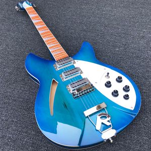 China Made 6 String Blue Electric Guitar Semi Hollow Body Elektrische gitaar Blue Burst Body met palissander toets