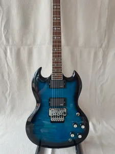 Aangepaste 6-snarige SG elektrische gitaar zwart en blauw verloop Snelle levering