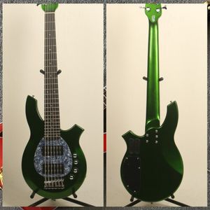 Custom 6 Cuerdas Metallic Green Electric Bass Guitar HH Pickups Chrome Hardware