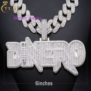 Custom 6 inch Baguette Moissanite Naam Hanger S Sier Mossanite Diamond Iced Out Mode Hip Hop Mannen Sieraden Brief Ketting