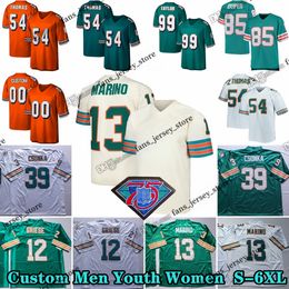 Custom 75th Throwback 13 Dan Marino 1969 voetbalshirts 39 Larry Csonka 83 Mark Clayton 85 Mark Duper 57 Dwight Stephenson 22 Mercury Morris 67 Bob Kuechenberg Scott