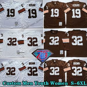 Custom 75th Vintage 32 Jim Brown 1980 Jerseys de football 19 Bernie Kosar 80 Len Ford 52 Frank Gatski 49 Bobby Mitchell 57 Clay Matthews Jr 68 Joe Delamiellleure 77 Alzado