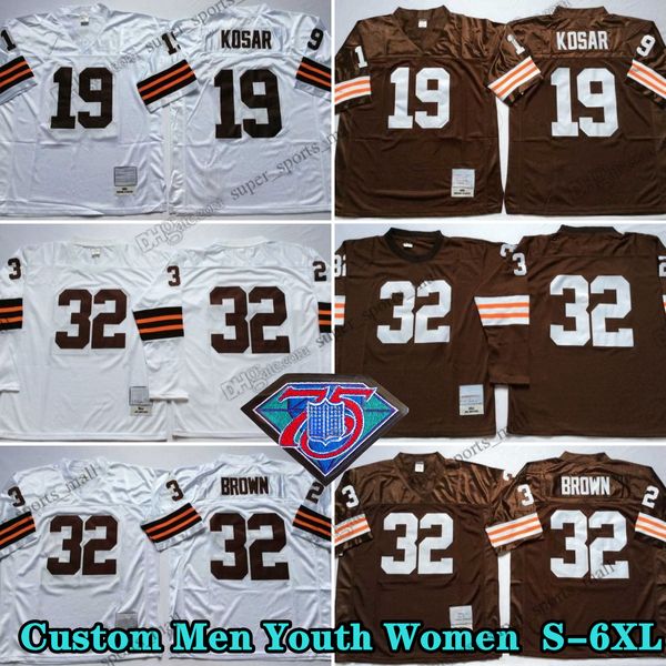 Custom 75th Vintage 32 Jim Brown 1980 Jerseys de fútbol 19 Bernie Kosar 80 Len Ford 52 Frank Gatski 49 Bobby Mitchell 57 Clay Matthews Jr 68 Joe Delamielleure 77 Alzado