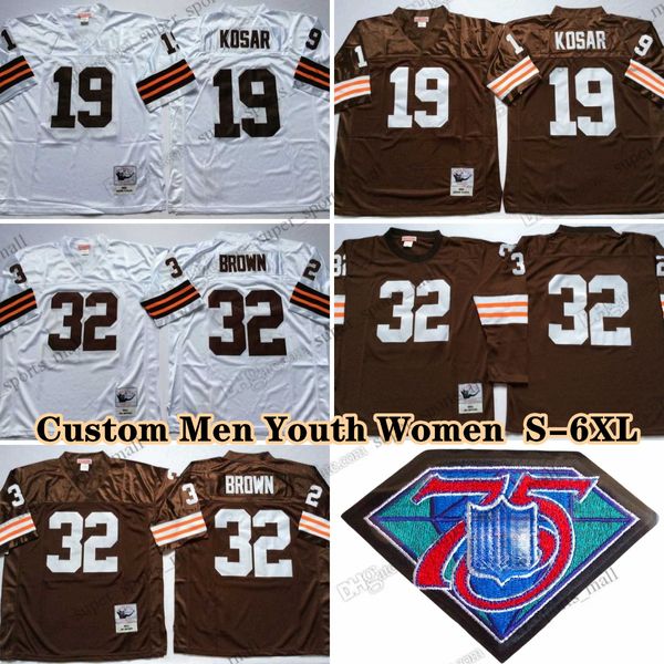 Personnalisé 75e Vintage 32 Jim Brown 1980 Maillot de football 19 Bernie Kosar 80 Len Ford 52 Frank Gatski 49 Bobby Mitchell 57 Clay Matthews Jr 30 Bill Willis 74 Mike McCormack