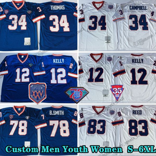 Custom 75 ° Vintage 34 Thurmanhomas Jerseys de fútbol 78 Brucesmith12 Jimkelly 32 O.J.Simpson 68 Joedelamielleure 83 Andrereed 66 Billyshaw 70 Tomsestak Talley