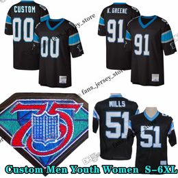 Custom 75th Vintage 51 Sam Mills 1996 voetbalshirt 91 Kevin Greene 11 Robby Anderson 10 Curtis Samuel 5 Teddy Bridgewater 54 Shaq Thompson 76 Russell Okung Burns