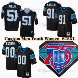 Aangepaste 75e vintage 51 Sam Mills 1996 voetbalshirt 91 Kevin Greene 53 Brian Burns 54 Shaq Thompson 76 Russell Okung Teddy Bridgewater 12 D.J. Moore 21 Jeremy Chinn