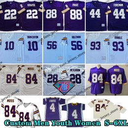 Custom S-6xl Throwback 84 Randy Moss Football Jerseys 28 Adrian Peterson 10 Fran Tarkenton 22 Paul Krause 44 Chuck Foreman 56 Chris Doleman 80 Cris Carter 93 John Randle