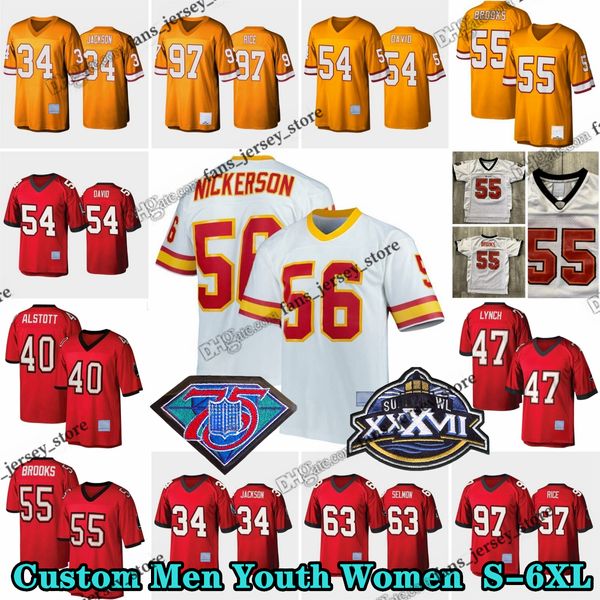 Custom 75th Throwback 55 Derrick Brooks 1995 Jerseys de football 63 Roy Selmon 99 Warren Sapp 47 John Lynch 40 Mike Alstott 17 Doug Williams 12 Tom Brady 20 Ronde Barber