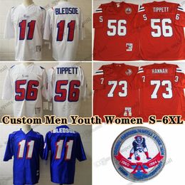 Aangepaste 75e vintage 56 Andre Tippett 1984 voetbalshirts 12 Tom Brady 73 John Hannah 11 Drew Bledsoe 40 Mike Haynes 17 Stanley Morgan 80 Troy Brown 24 Ty Law S-6XL