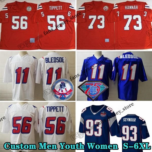 Custom 75th Vintage 56 Andre Tippett 1984 Jerseys de football 12 Tom Brady 73 John Hannah11 Drew Bledsoe 40 Mike Haynes 17 Stanley Morgan 80 Troy Brown 84 Randy Moss Duper