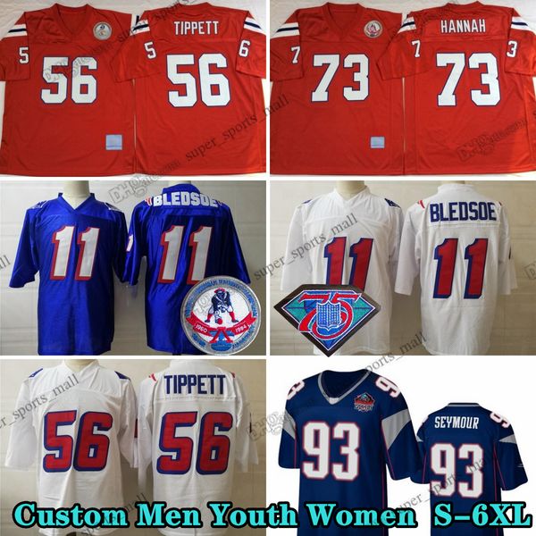 Custom 75th Vintage 56 Andre Tippett 1984 Jerseys de football 12 Tom Brady 73 John Hannah 11 Drew Bledsoe 40 Mike Haynes 17 Stanley Morgan 80 Troy Brown 24 Ty Law S-6XL