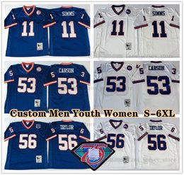 Personnalisé 75e Vintage 56 Lawrence Taylor 1968 Maillots de football 10 Eli Manning Michael Strahan 53 Carson 92 Justin Tuck 21 Tiki Barber 58 Carl Bank 11 Phil Simms