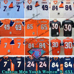 Custom 75th Vintage 7 John Elway 1978 Jerseys de football 77 Lyle Alzado 24 Champ Bailey 84 Shannon Sharpe 65 Gary Zimmerman 18 Peyton Manning 57 Tom Jackson Steve Atwater