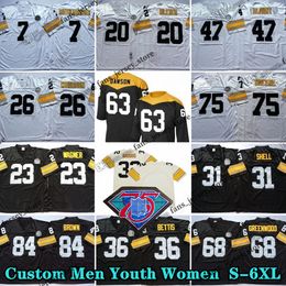 Custom 75th Vintage 75 Joe Greene 1969 Jerseys de football 47 Mel Blount 58 Jack Lambert 43 Troy Polamalu 32 Franco Harris 7 Ben Roethlisberger 12 Terry Bradshaw Brown