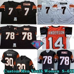 Custom 75th Vintage 78 Anthony Munoz 1981 Voetbaltruien 14 Ken Anderson 13 Ken Riley 7 Boomer Esiason 85 Isaac Curtis 9 Carson Palmer 54 Bob Johnson 18 A.J.Groente