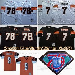 Aangepaste 75e vintage 78 Anthony Munoz 1981 voetbalshirts 14 Anderson 13 Ken Riley 7 Boomer Esiason 85 Chad Johnson 9 Carson Palmer 30 Ickey Woods A.J.Groente