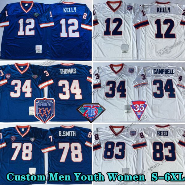 Custom 75th Vintage 34 Thurman Thomas Football Jerseys 78 Bruce Smith12 Jim Kelly 32 O.J.Simpson 68 Joe Delamielleure 83 Andre Reed 66 Billy Shaw 70 Tom Sestak Talley