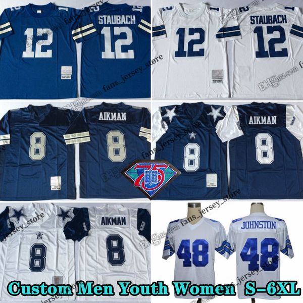 Custom 75th Vintage 8 Troy Aikman 1985 Jerseys de fútbol 21 Deion Sanders 22 Emmitt Smith 33 Tony Dorsett 12 Roger Staubach 88 Michael Irvin 94 Charles Haley Allen