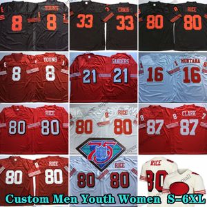 Custom 75th Throwback 80 Jerry Rice 1962 voetbalshirts 16 Joe Montana 71 Trent Williams 97 Bryant Young 82 John Taylor 11 Navorro Bowma 21 Deion Sanders 8 Steve Young