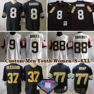 Personnalisé 75e Vintage 9 Drew Brees 2006 Maillots de football 57 Rickey Jackson 73 Jahri Evans 77 Willie Roaf 8 Archie Manning 51 Sam Mills 37 Steve Gleason 88 Jeremy Shockey