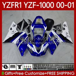 Motorfiets Bodys voor Yamaha Blue White YZF-R1 YZF-1000 YZF R 1 1000 cc 00-03 Carrosserie 83NO.12 YZF R1 1000CC YZFR1 00 01 02 03 YZF1000 2000 2001 2002 2003 OEM Fairing Kit