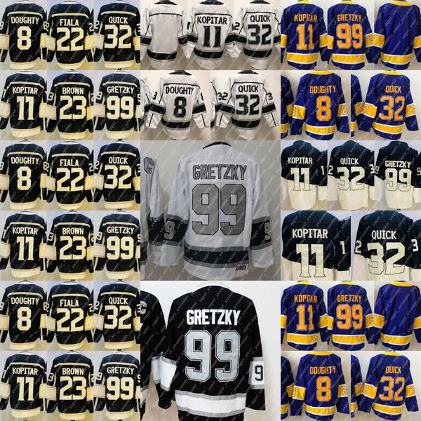 Custom 8 Drew Doughty Jersey 11 Anze Kopitar 32 Jonathan Quick 22 Kevin Fiala 23 Dustin Brown 99 Wayne Gretzky Blanco Blanco Púrpura Hockey Jer