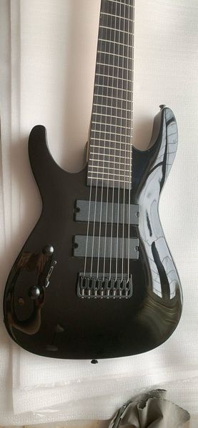 Guitarra eléctrica negra personalizada de 8 cuerdas para mano izquierda, 24 trastes, cuello de arce, accesorios para guitarra negra