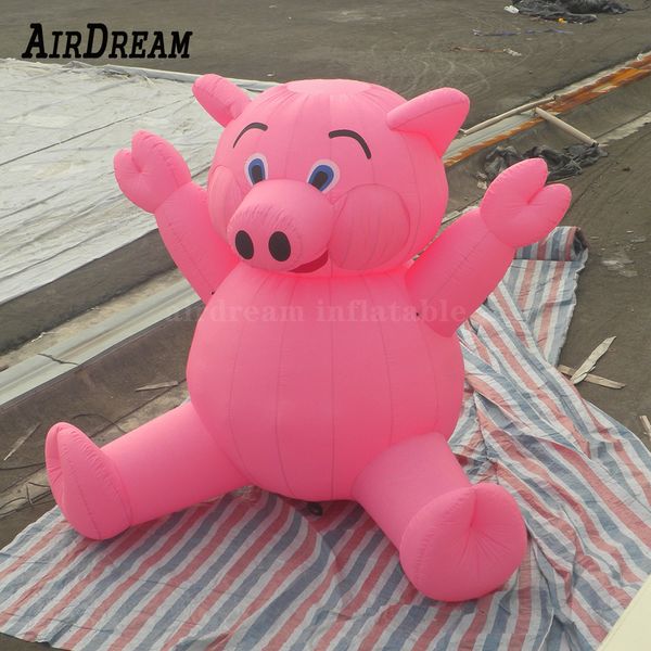 Custom 8mh 26,2ft Pig géant gonflable holland rose assis sur le ballon d'animaux au sol pour la publicité001