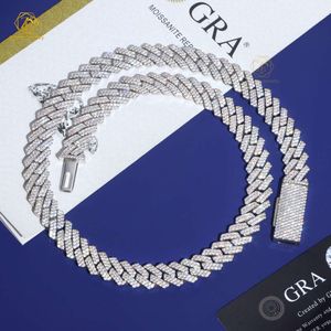 Collier glacé de 15 mm de 10 mm de 10 mm de sterling sierage en or blanc plaqué diamant Moisanite Cuban Link chaîne