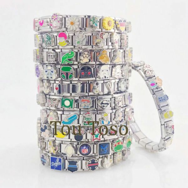 Charmes de liaison italienne en acier inoxydable personnalisés Connecteurs bracelet Connecteurs en gros Charmes italiens pour bracelet Pulsera Ematel DIY Accessoire