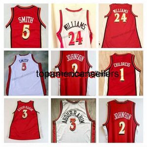 Maillot de basket-ball personnalisé Abdur-Rahim 3 College Shareef Joe 2 Johnson Smith Williams Childress cousu blanc rouge taille S-4XL haut