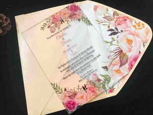 Convites de casamento acrílicos personalizados combinam com envelopes de flores, convites acrílicos, 10 convites florais transparentes, cartões de menu acrílicos H1231