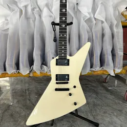 Pickup activa personalizada James Hetfield Cream White Explorer Guitarra Electric Eet Fuk Difmitboard Inlay, Hardware negro