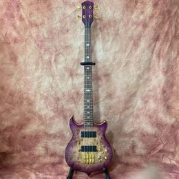 Aangepaste actieve pick -up nek door body bas gitaar alembic stijl 4 strings elektrische bas in paarse kleur