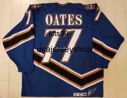 Aangepaste Adam Oates Vintage Ccm Hockey Jersey blauwe heren retro truien